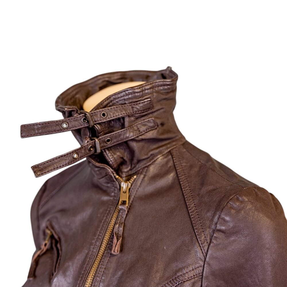AllSaints ALL SAINTS Belvedere Bitter Brown Leather Gillet Jacket * Size 8 - Picture 6 of 14